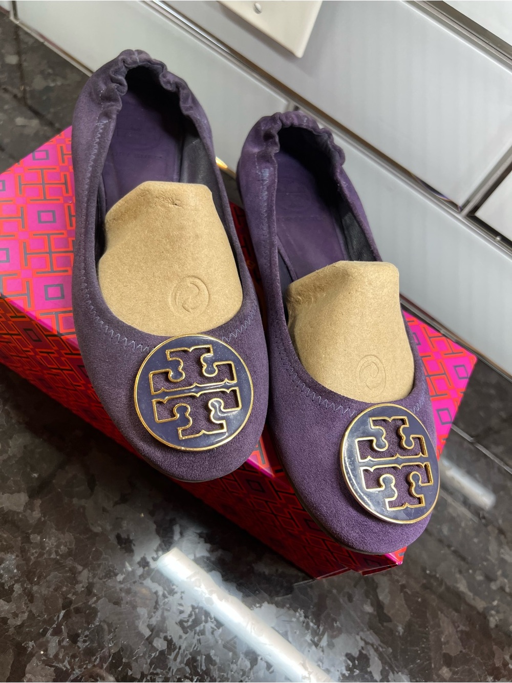 Tory Burch Purple Suede Reva Ballet Flats, Size 7M